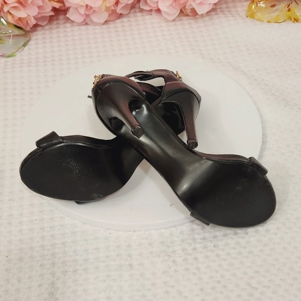 Steve Madden Kaylaa Women Black Ankle Strap Open Toe Heels Size 6M
